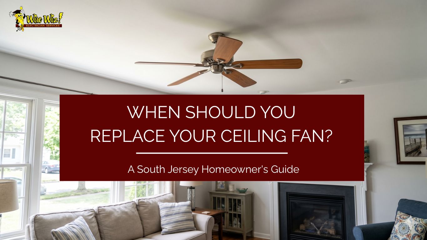 New ceiling fan installed in a South Jersey living room by Wire Wiz Electrician Services
